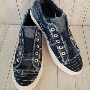 JULY 4TH SALE!! CORKYS- BABALU DARK DENIM PATCHES SLIP ON SNEAKERS